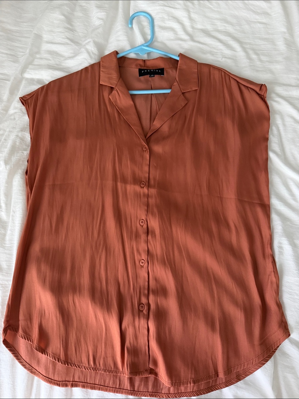 Premise Rust Button-Down Short-Sleeve Blouse
